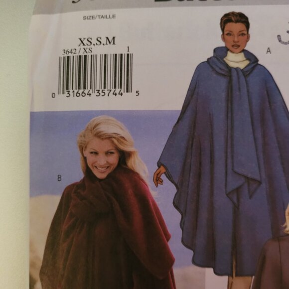 VINTAGE Butterick 3642 Misses Short and Long Capes Sewing Pattern Misses XS-S-M - Picture 2 of 4